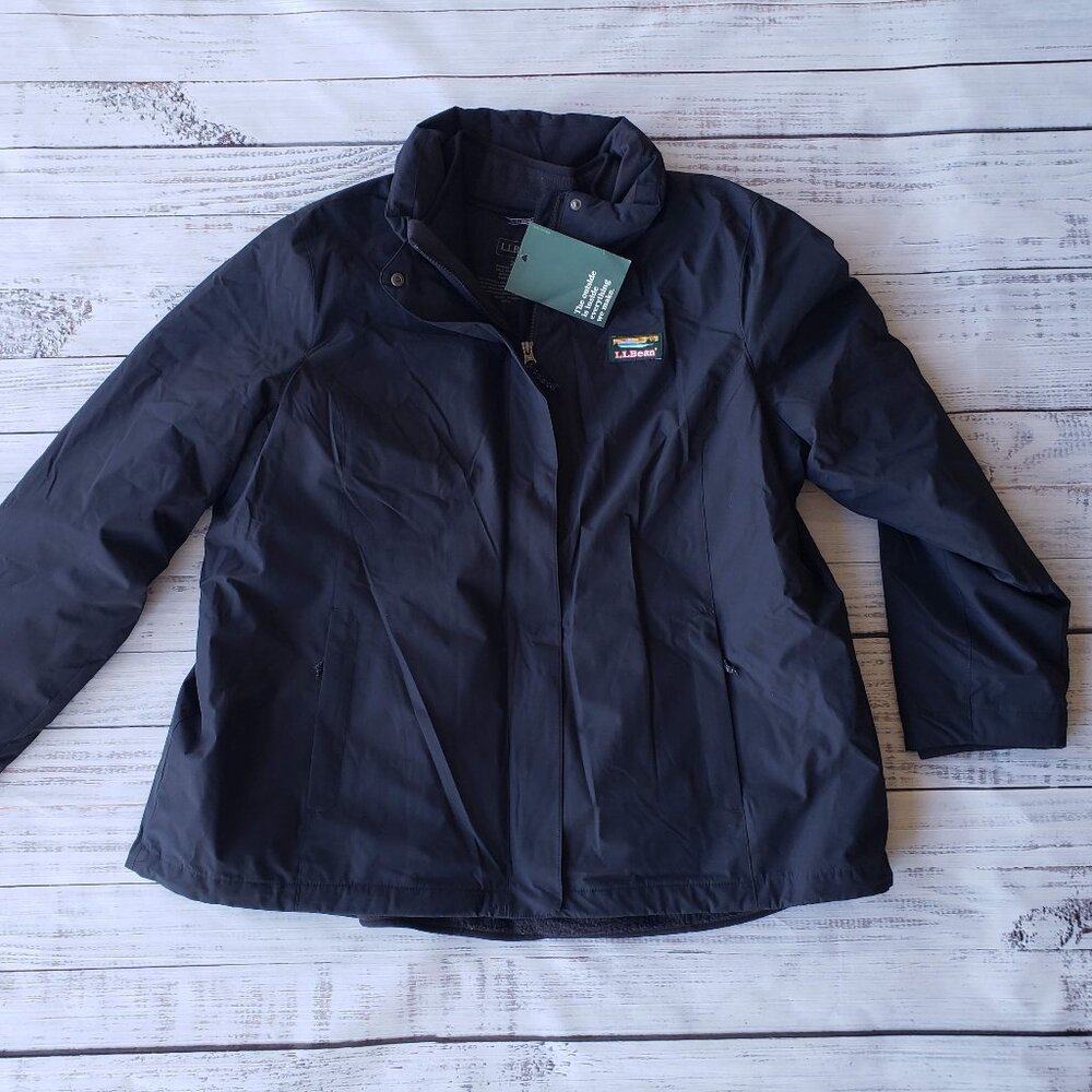 NEW 2X L.L. Bean Womens Black Sweater Fleece 3 In 1 Black Jacket! 2 Pieces!